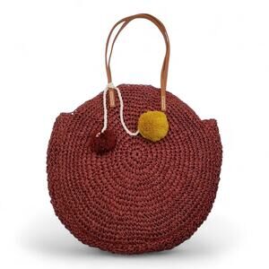 AMERICAN EAGLE OUTFITTERS Circular Round Crochet Tote Lined Rust